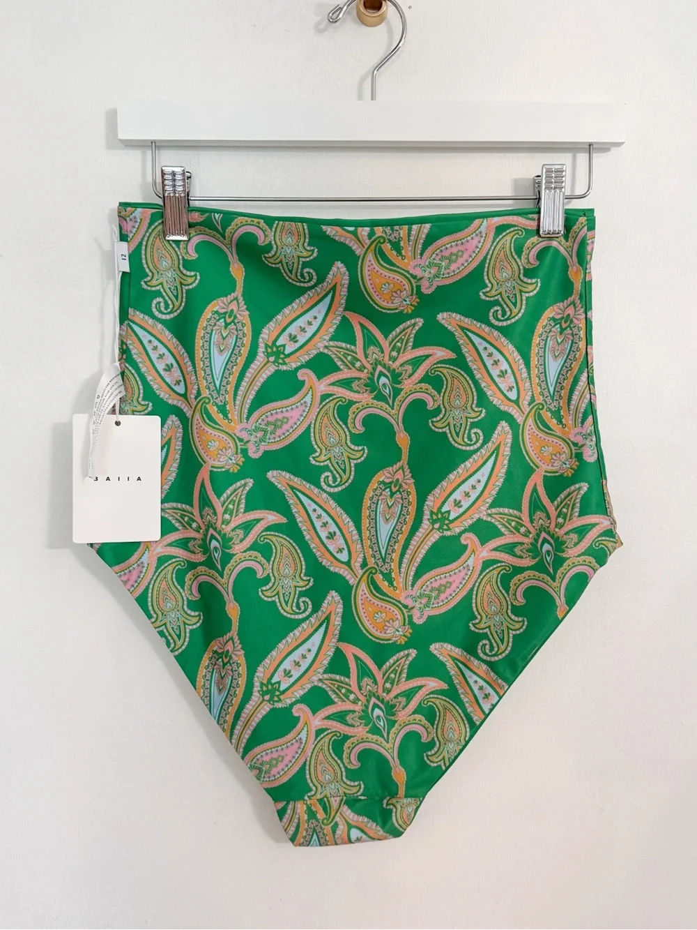 Baiia Swimwear Green Paisley High Waisted Bikini Bottoms NWT US sz 8